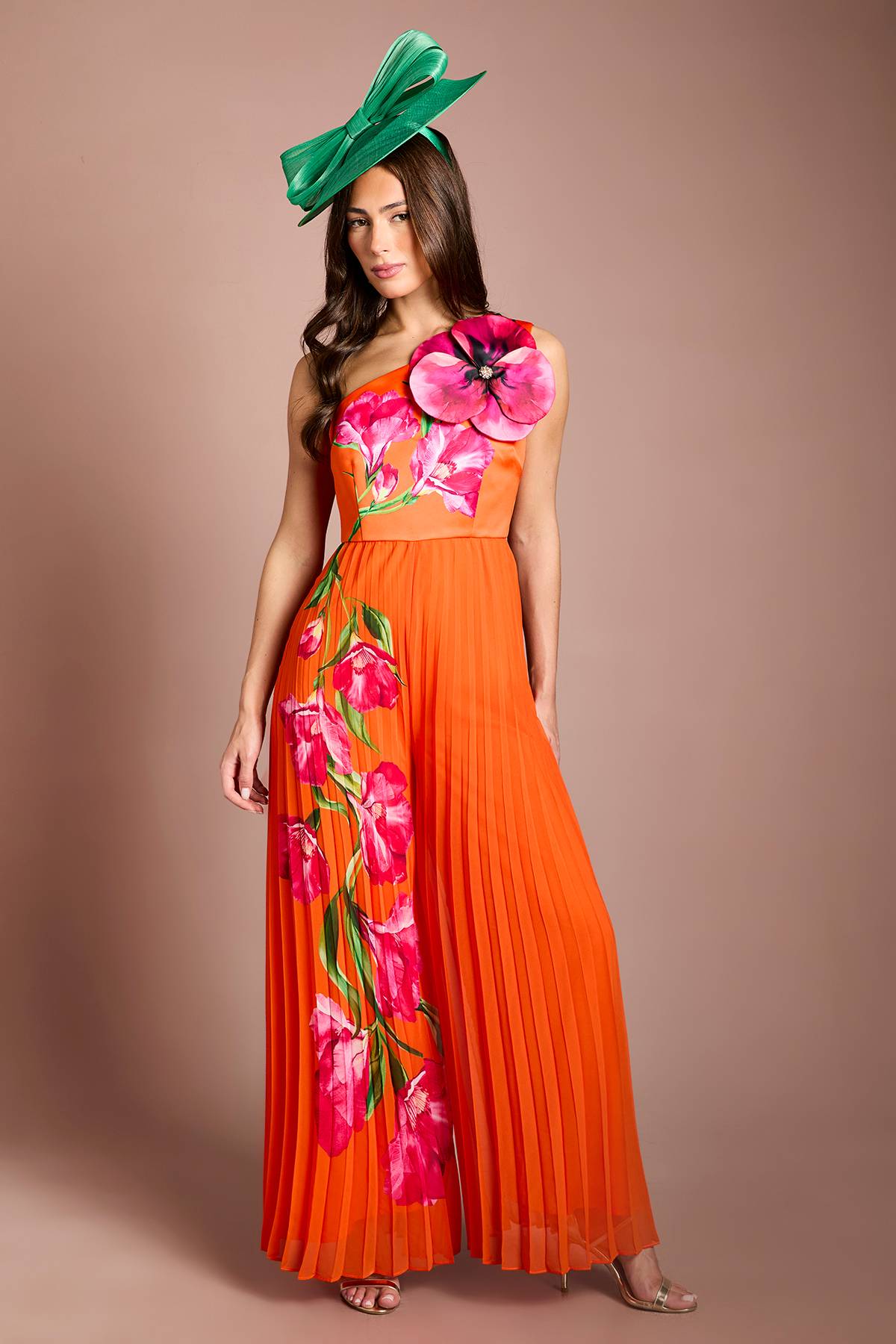Coast Combinaison Plissée Orange À Une Épaule Avec Corsage