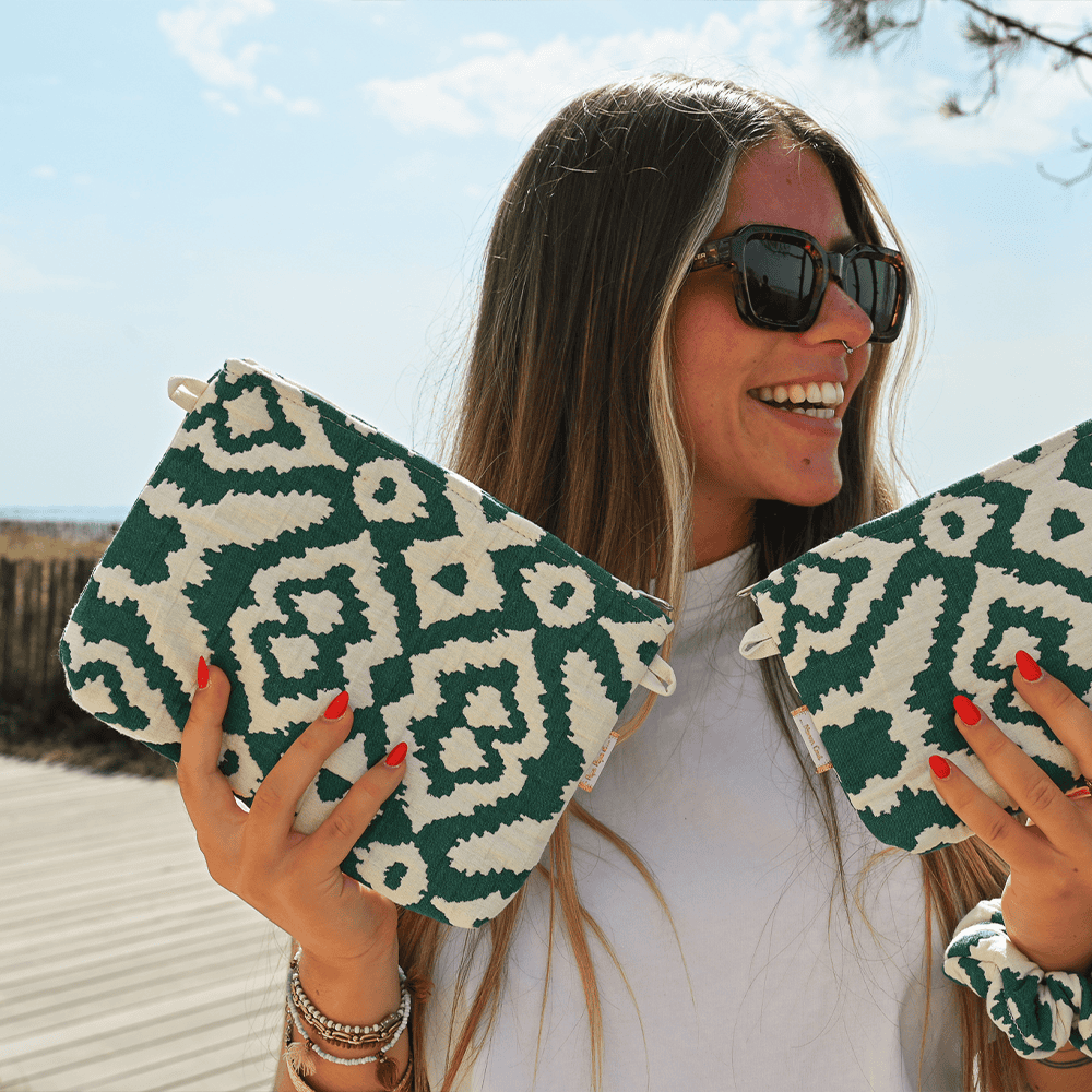 Pochette Tissu Jacquard Vert