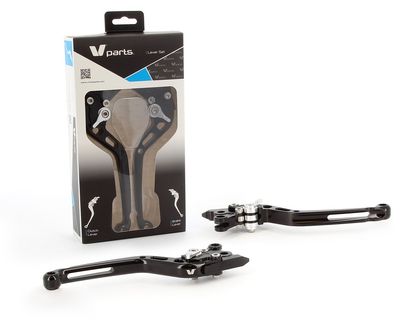 Leviers de frein et d'embrayage Bihr standard 175mm taillé masse noir/visserie alu avec adaptateurs par paire