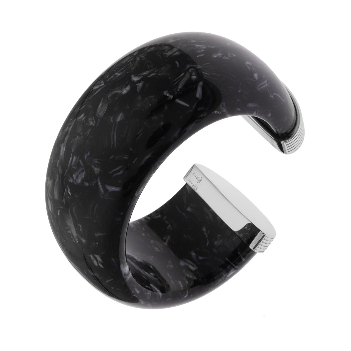 Bracelet Jonc Argent Rhodié Et Acétate Noire