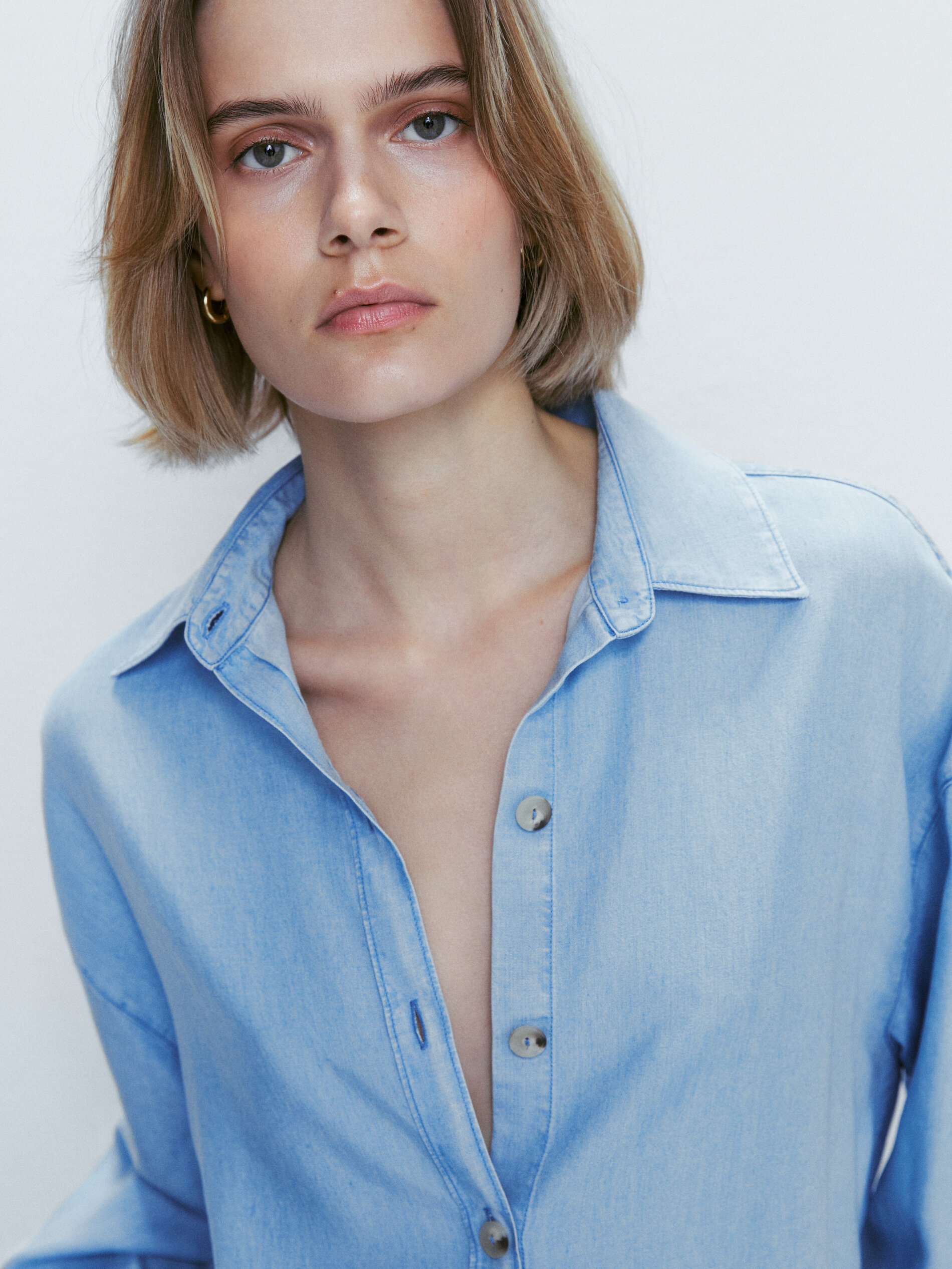 Camisa fluida com efeito jeans - AZUL MÉDIO