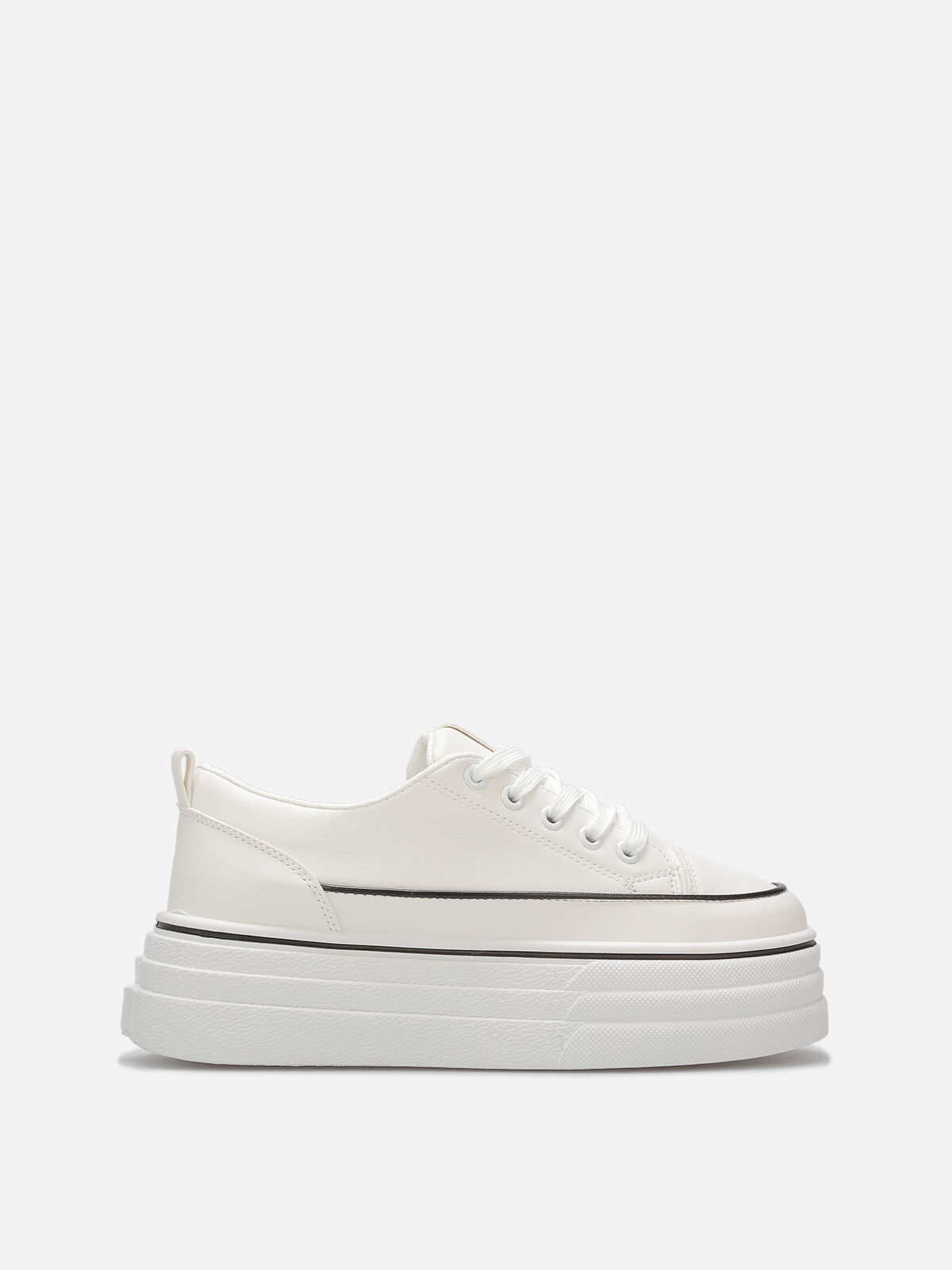 Baskets en simili à plateforme en relief- Blanc