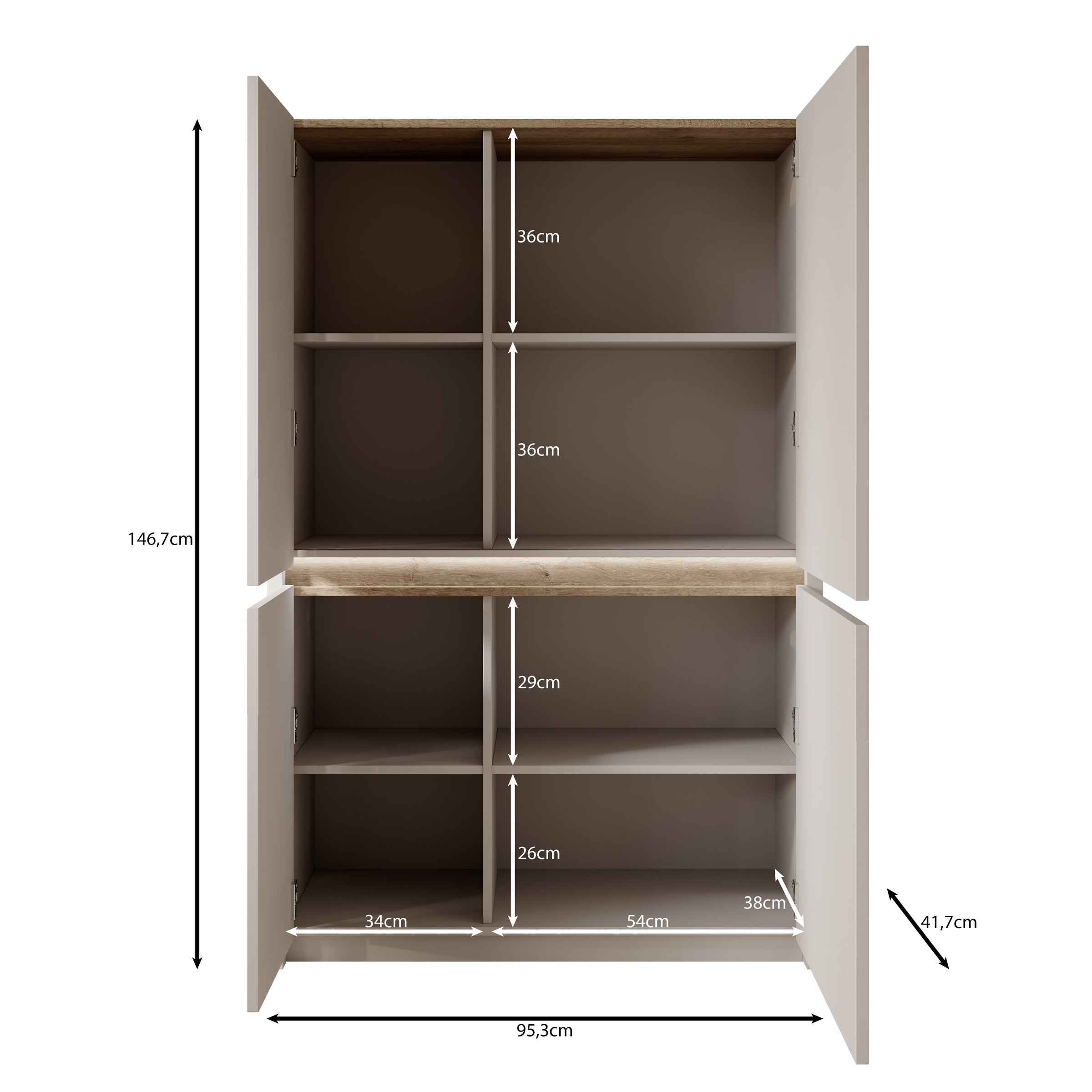 Orlano - Dressoir - Beige - 95x42x147 cm