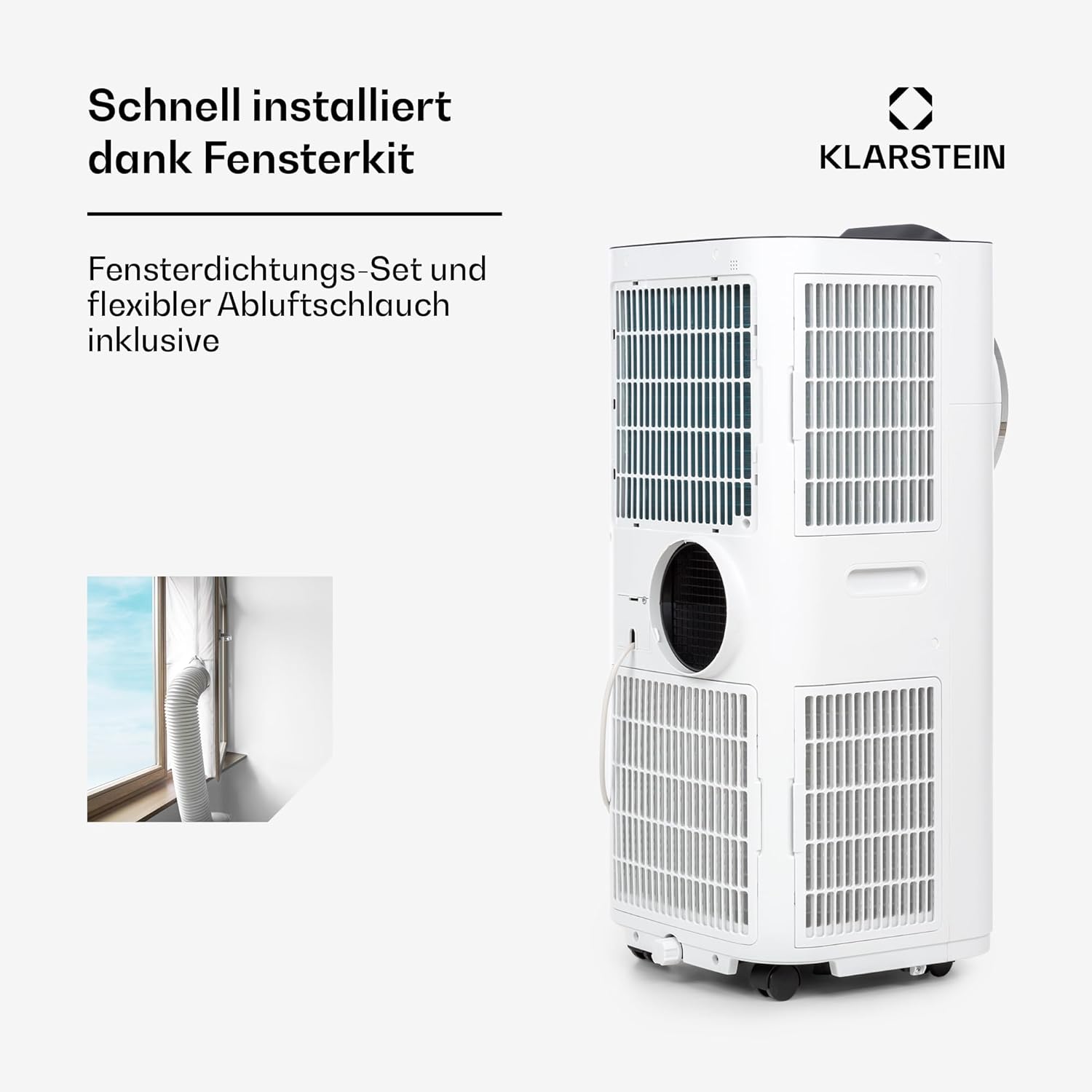 Klarstein Kraftwerk Smart 12K Mobiles Klimagerät – 12000 BTU, 35-59 m², App & Alexa Steuerung, 3-in-1 Kühlung, Entfeuchter & Ventilator, Leise, Timer, Ablaufschlauch Inkl., Weiß