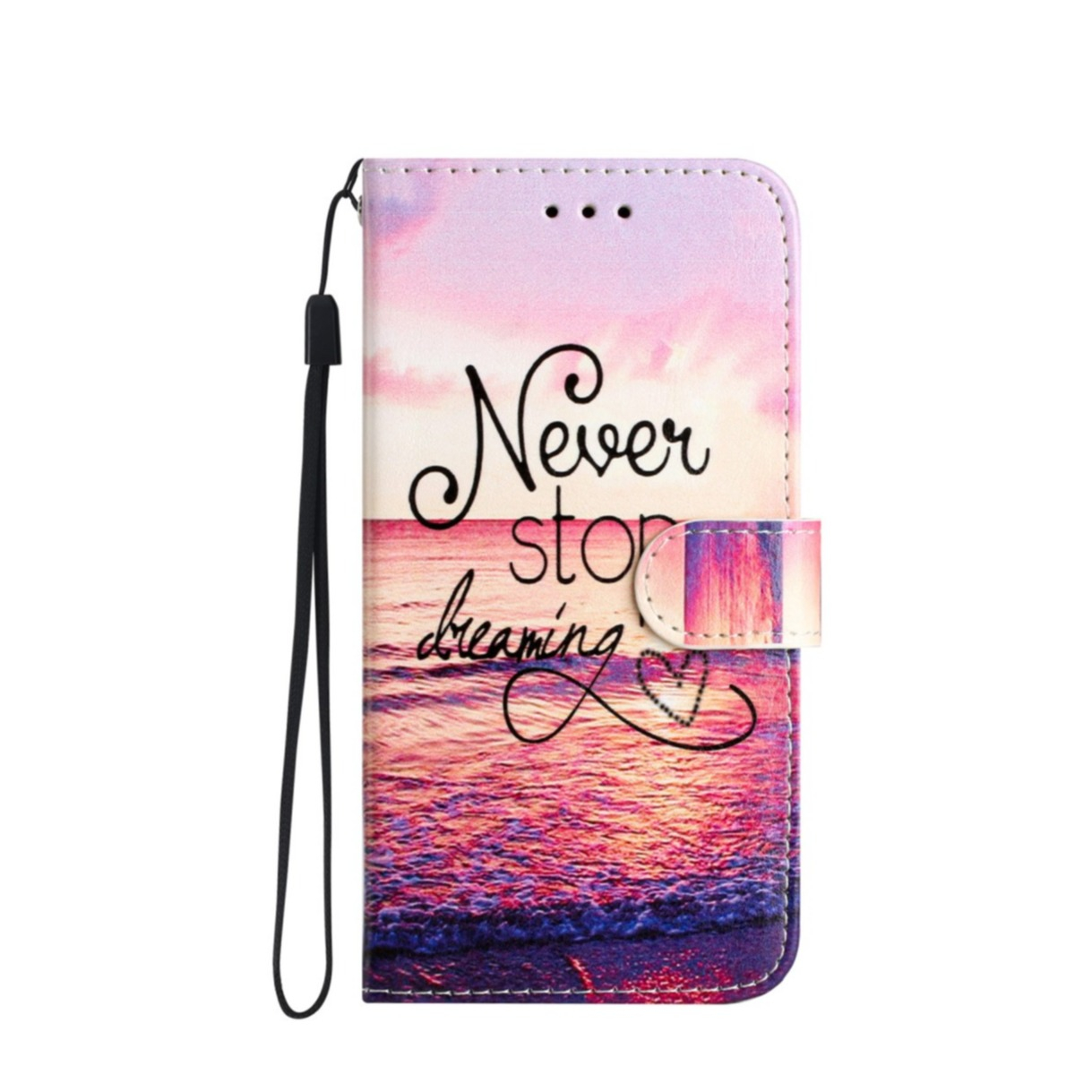 iPhone 16 Leder Tasche Hülle mit Kartenfach Never Stop Dreaming