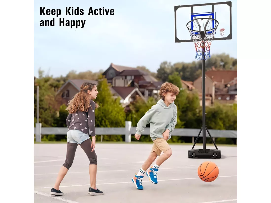 Panier de Basket-Ball, 1,54-2,6 m rapidement réglable, avec base remplissant et 2 roues, pour Enfant/Adultes - 86x81x260cm