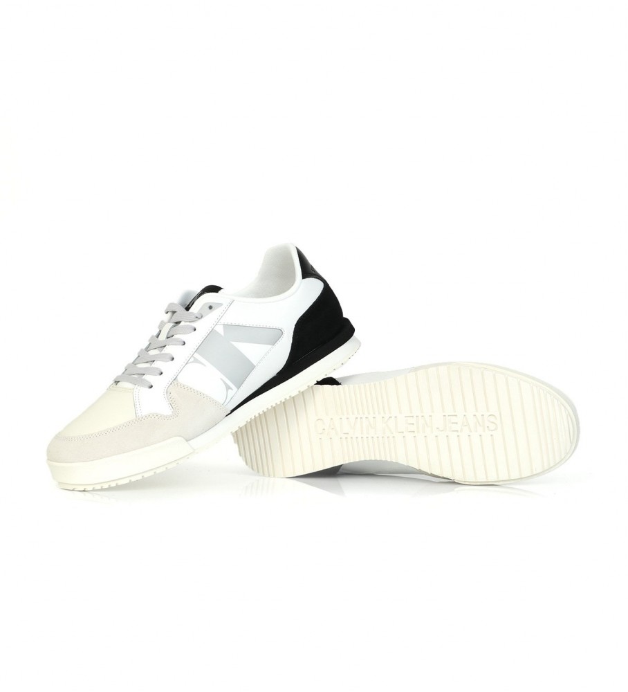 Tênis Calvin Klein Jeans Low Profile Runner em couro misto branco