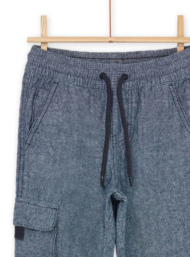 Pantalon bleu nuit chiné en lin et coton mélangés
