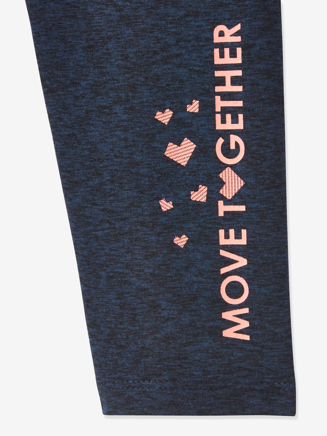 Calça legging esportiva capri feminina em tecido técnico azul escuro liso com estampas.