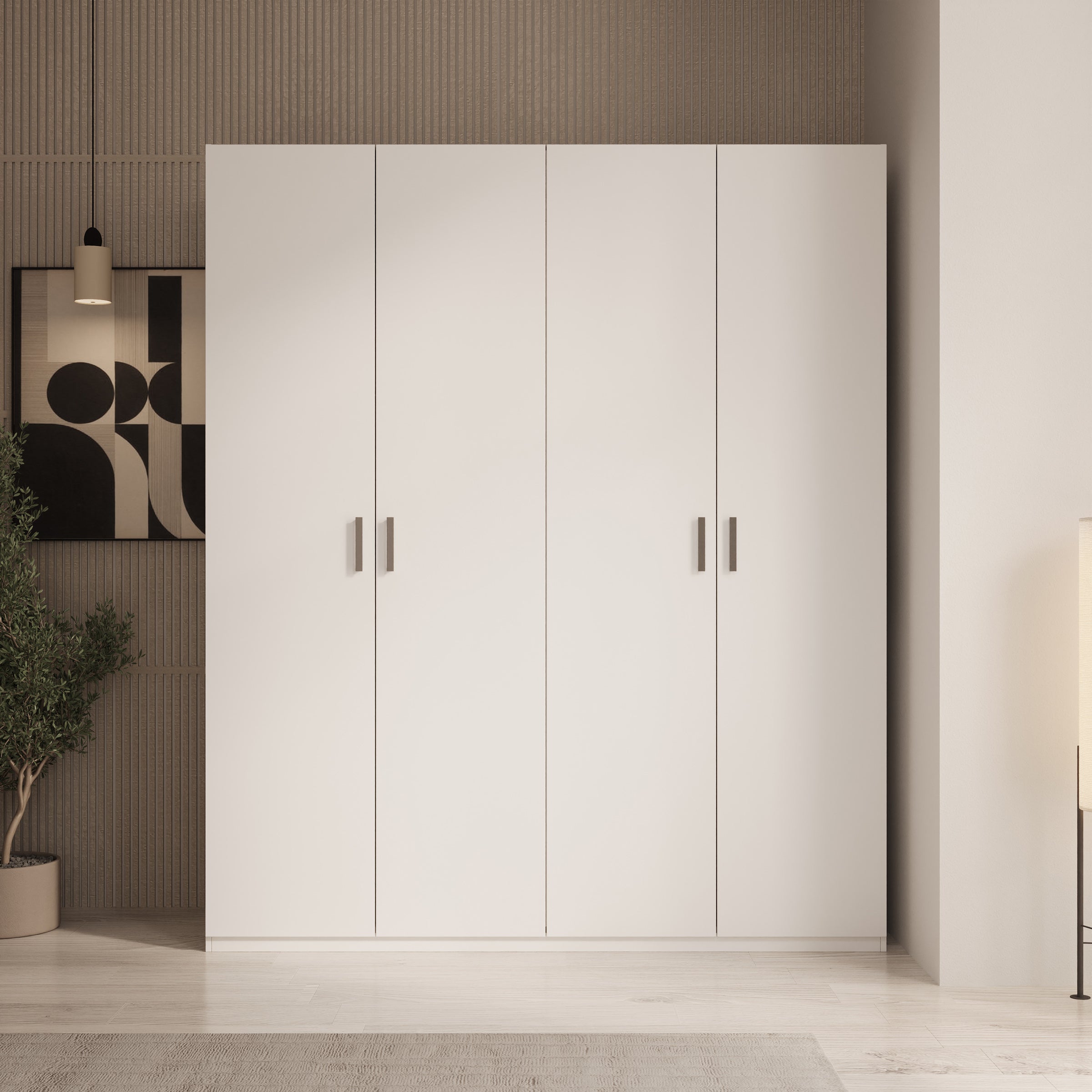 Enzio - Kledingkast 4 deurs - Wit - 178x54x211 cm