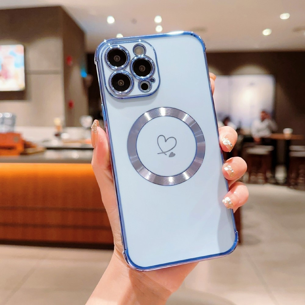 iPhone 16 Pro MagSafe Gummi Case Hülle Galvanisierter Rahmen   Kameraglasschutz - Blau