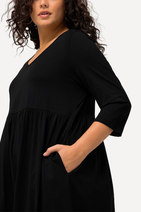 Jerseykleid, Empirenaht, V-Ausschnitt, 3/4-Arm, Taschen