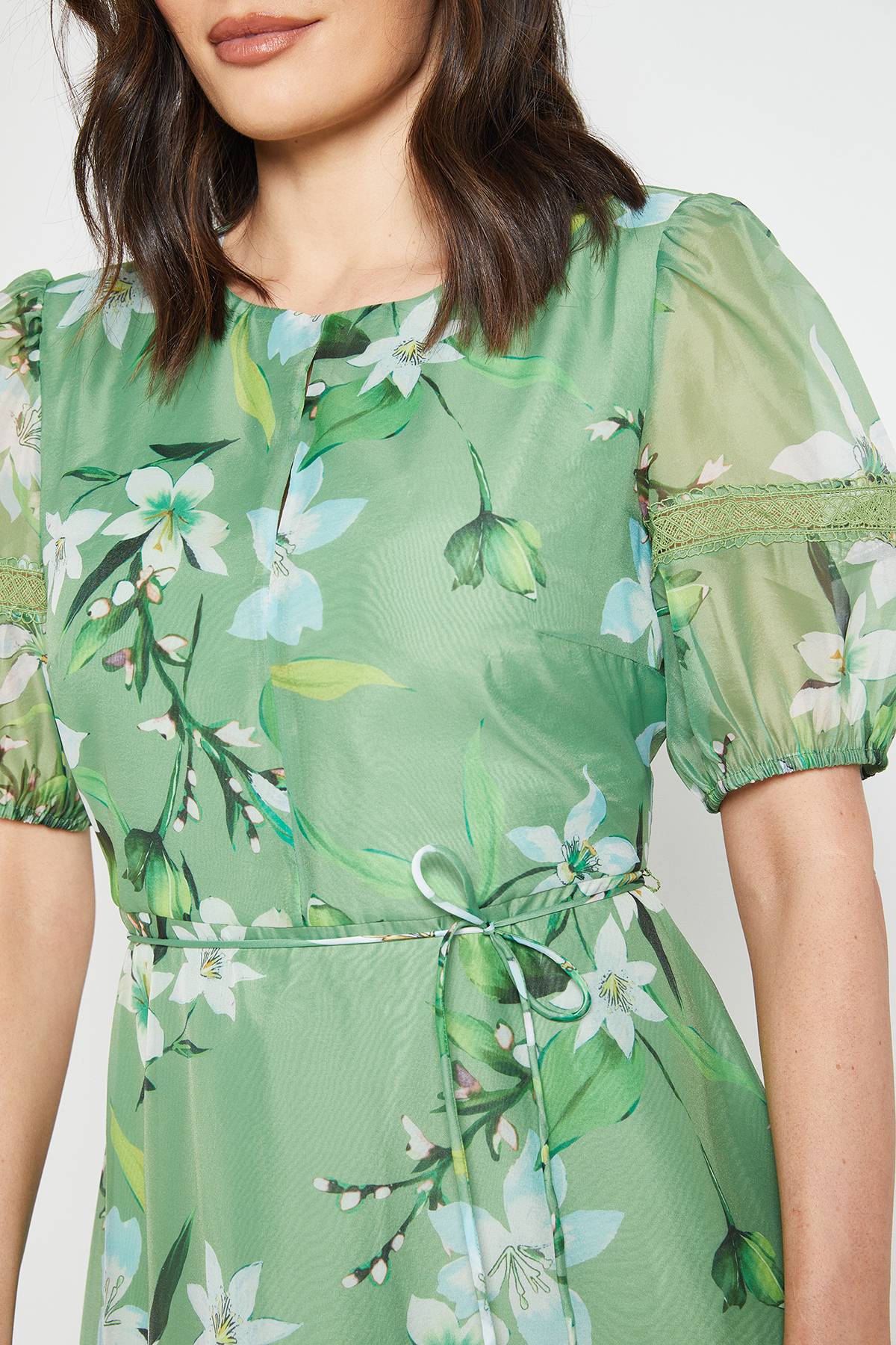Wallis Robe Midi En Organza Floral Avec Inserts En Dentelle