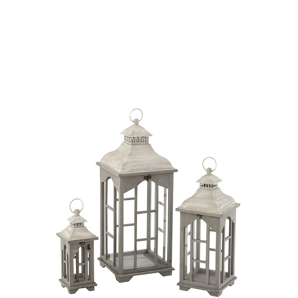Set de 3 lanterne bois de sapin gris