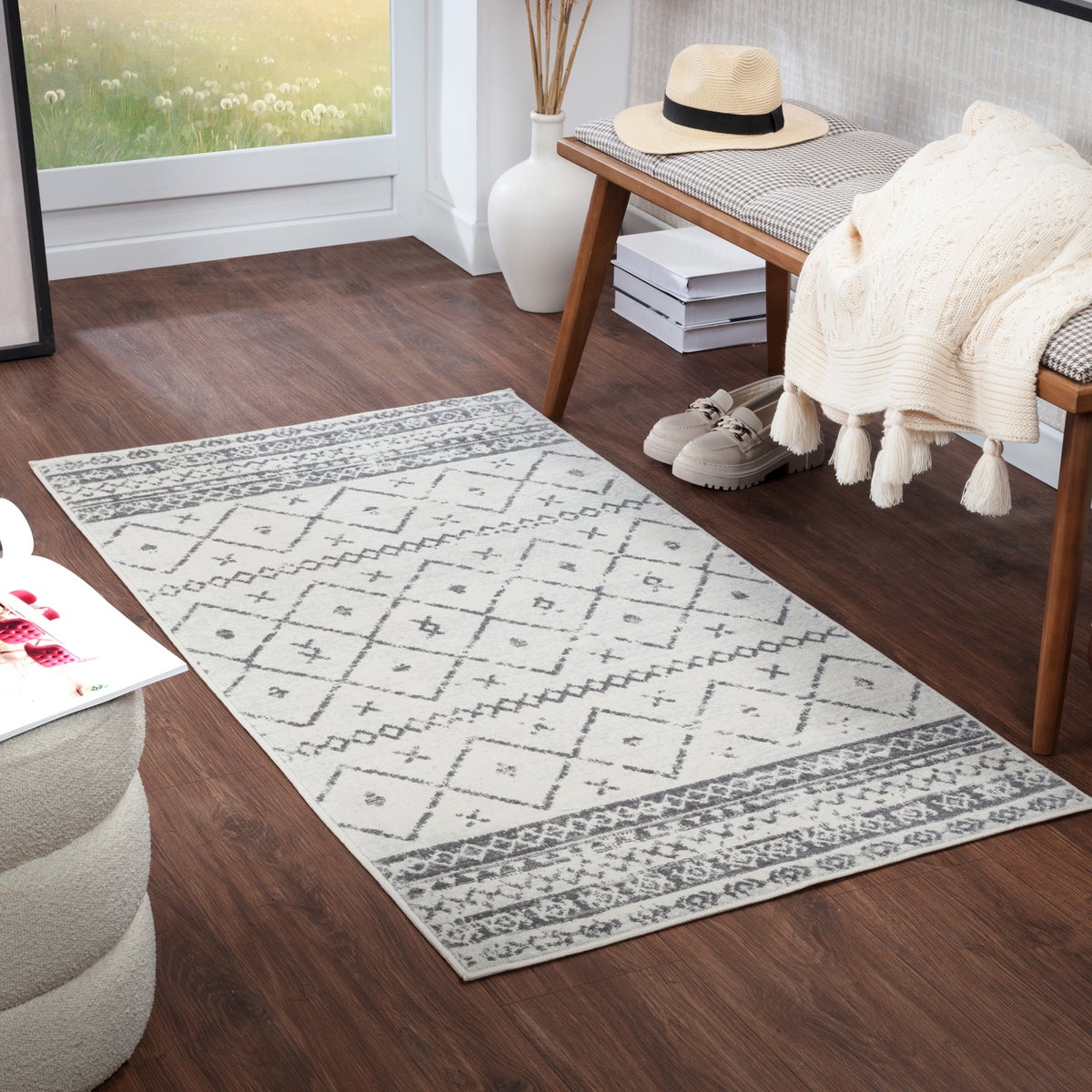 Berber Etnisch Tapijt Wit/Grijs 80x150 cm MYA
