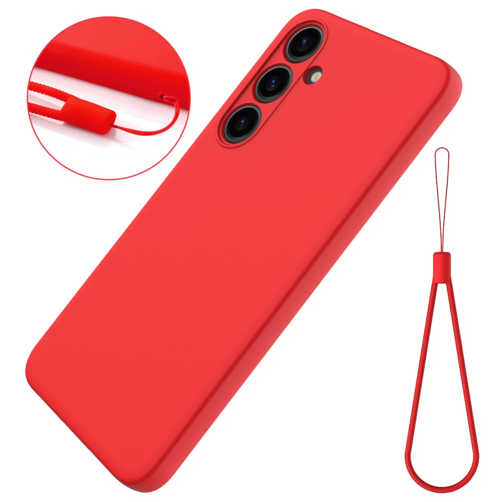 Samsung Galaxy S24 Silikon Case Hülle mit Kameraschutz   Trageschlaufe - Rot