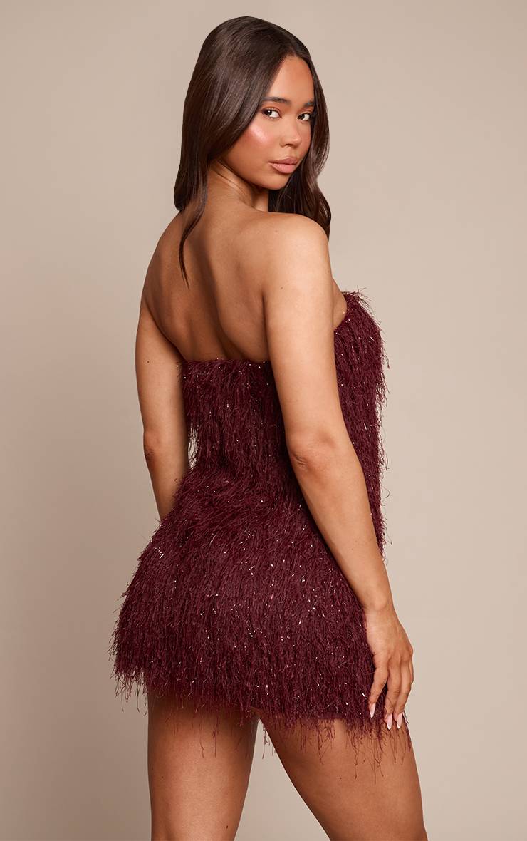 Rouge Bordeaux Robe Moulante Bandeau À Franges Pailletées