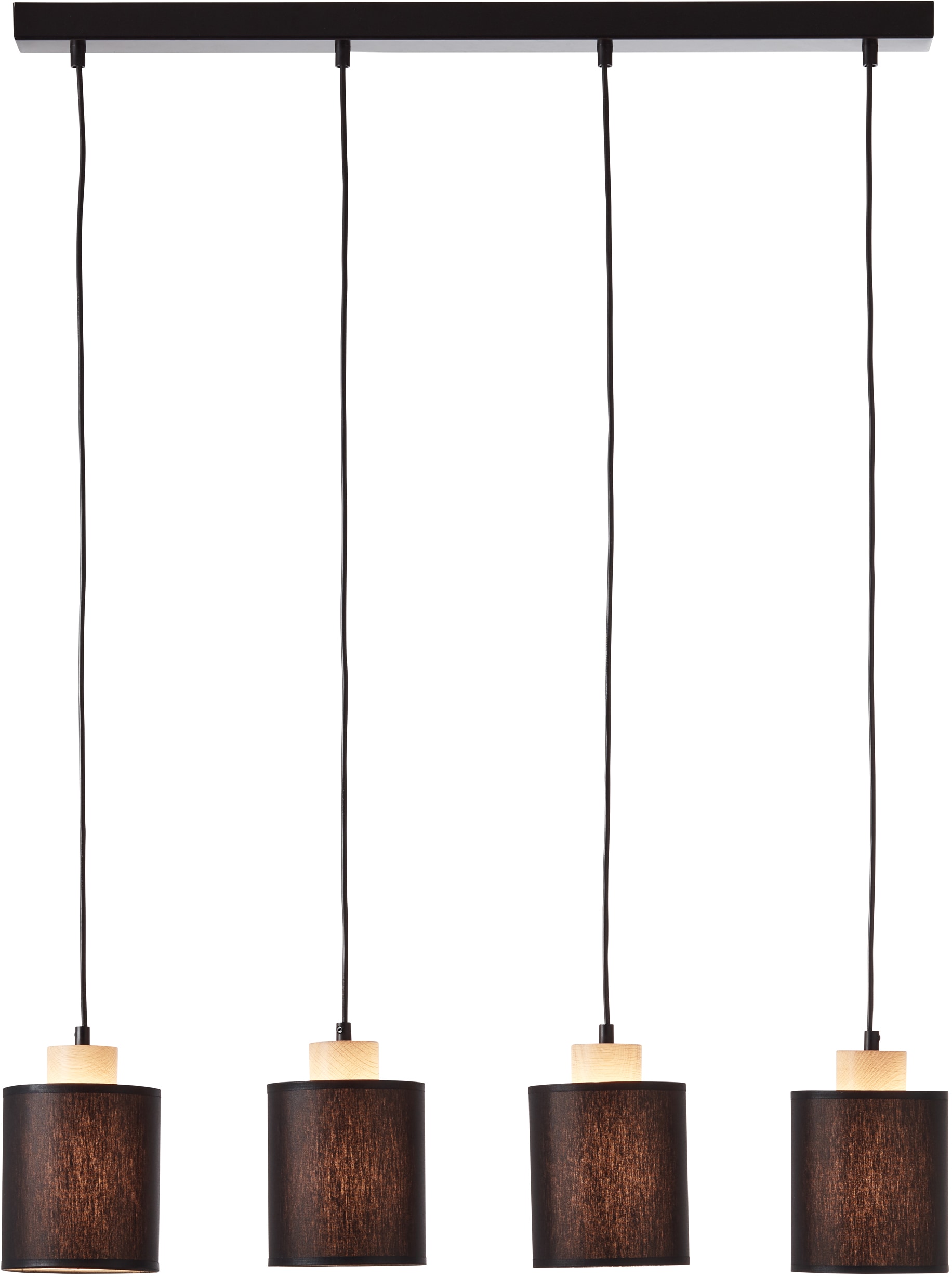 Brilliant Pendelleuchte »Vonnie« E27 1 Stk. Stoffschirme, 111cm Höhe, 80 cm Breite, 4 x E27, kürzbar, schwarz/holz