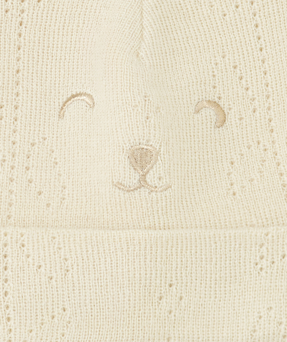 LOT DE 2 BONNETS BÉBÉ FILLE EN MAILLE AJOURÉE ROSE ET BEIGE