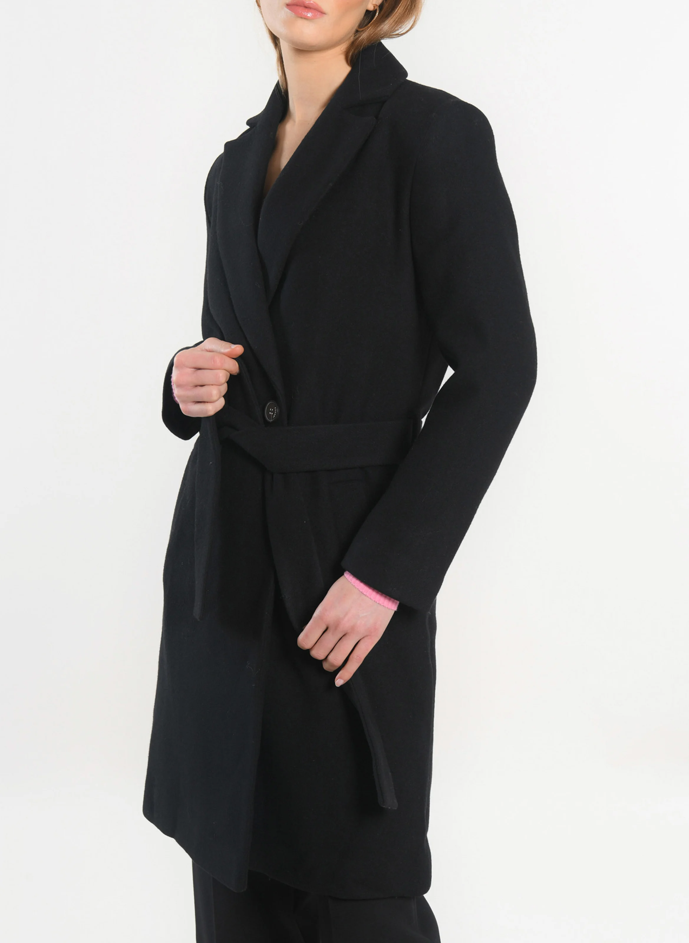 CATHY - Manteau droit en laine mélangée | Noir