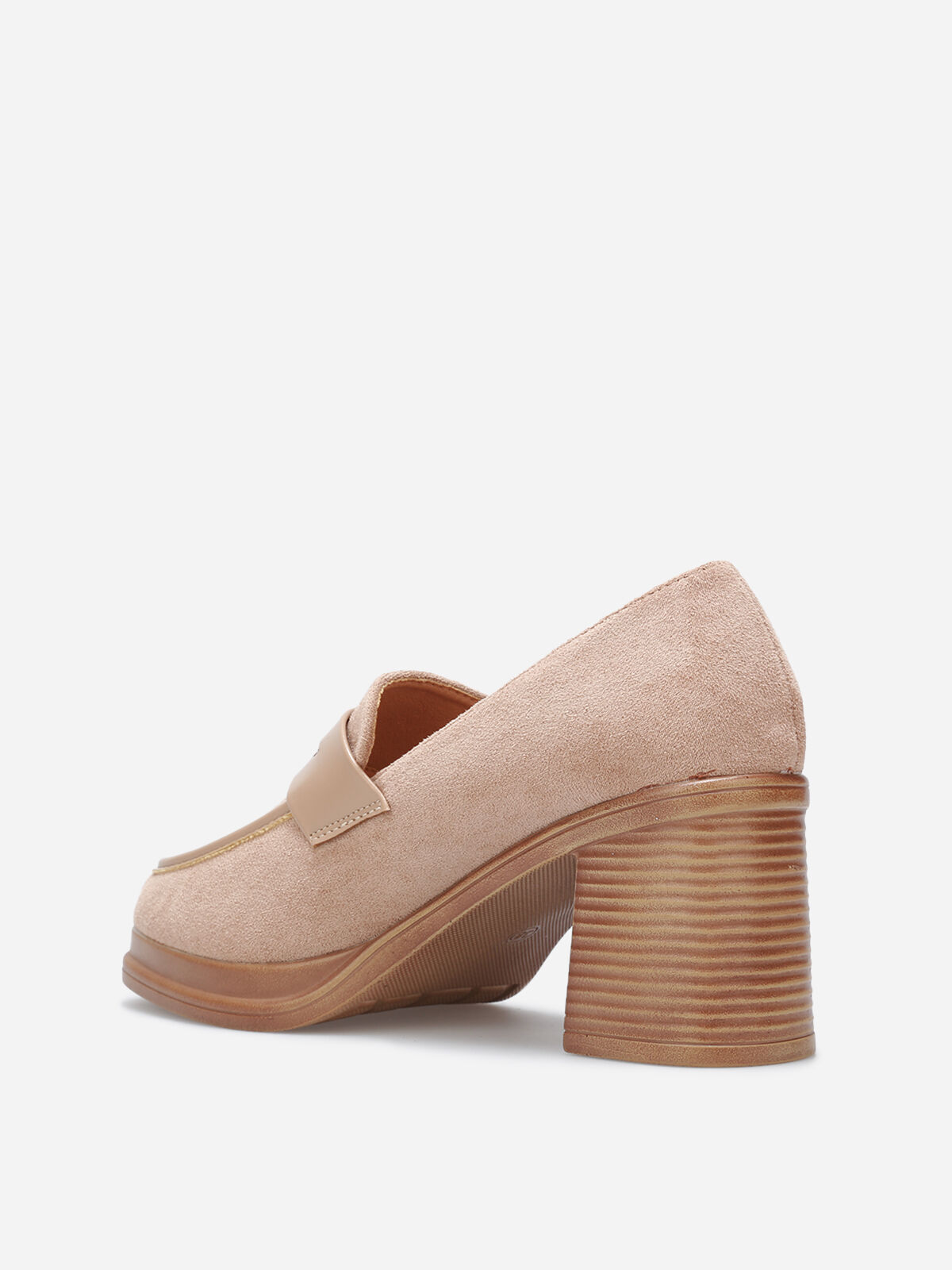 Mocassins bi-matériel à talon- Taupe