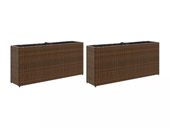 Jardinières avec 2 pots 2 pcs marron 90x20x40 cm résine tressée