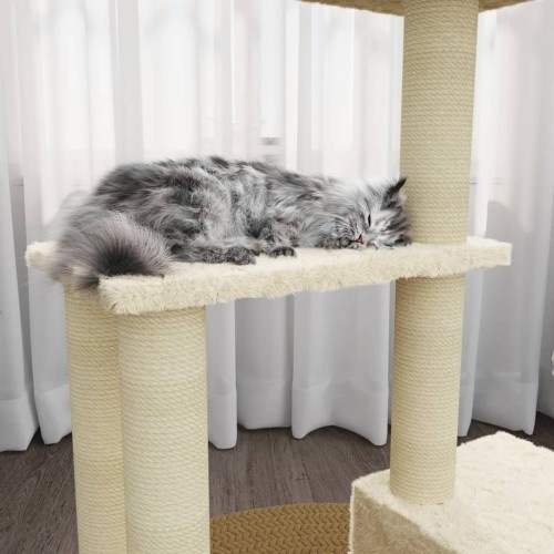 Arranhador Vidaxl com casinha, cor creme para gatos