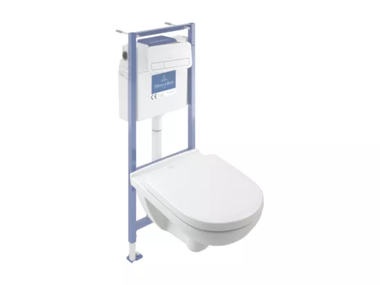 Pack WC sans bride VILLEROY ET BOCH O novo avec abattant frein de chute + bâti Viconnect PRO + plaque blanche