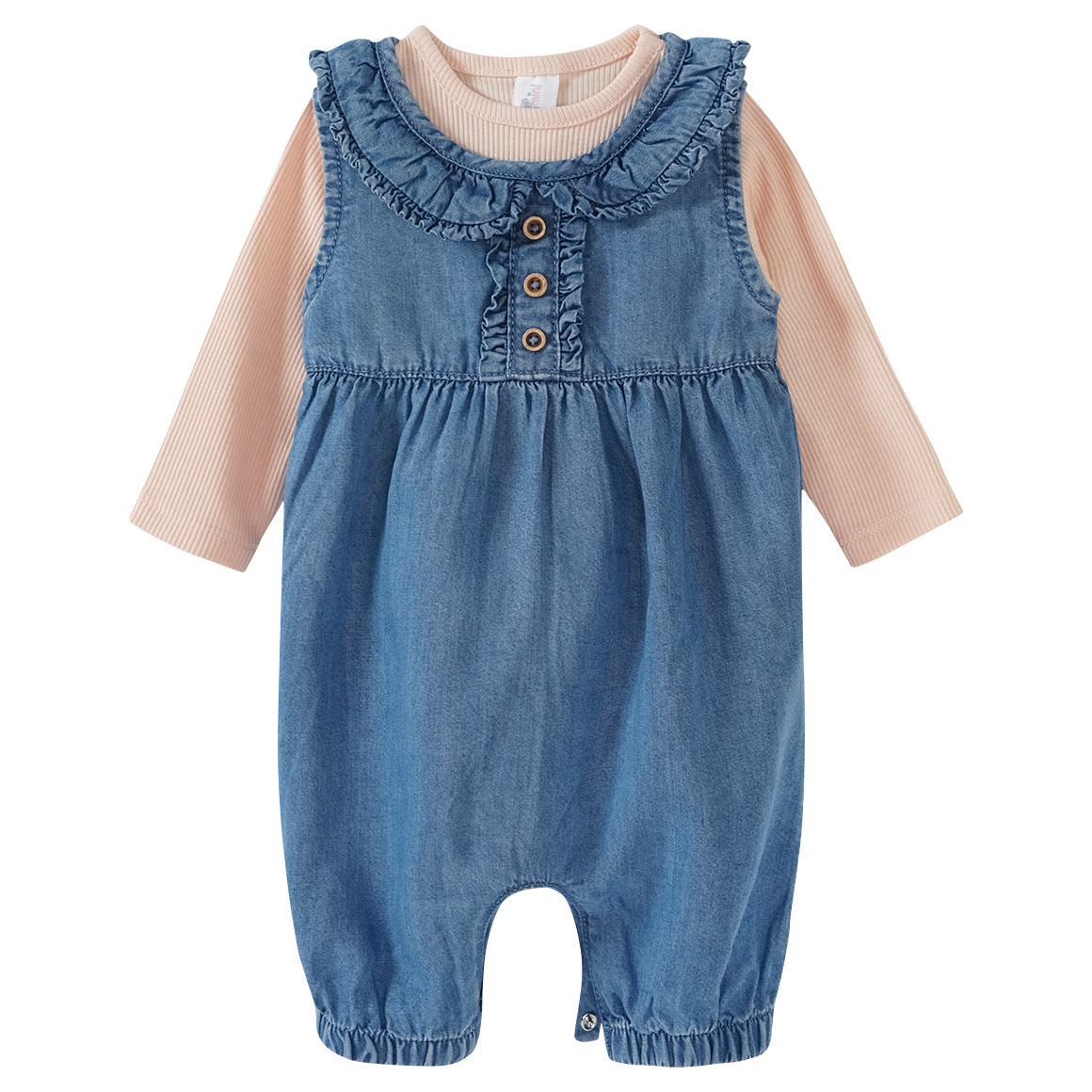 Topomini Newborn Overall und Langarmshirt im Set blau / hellbeige