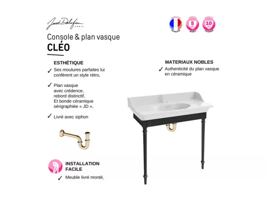 Console JACOB DELAFON Cléo 1889 avec mitigeur or