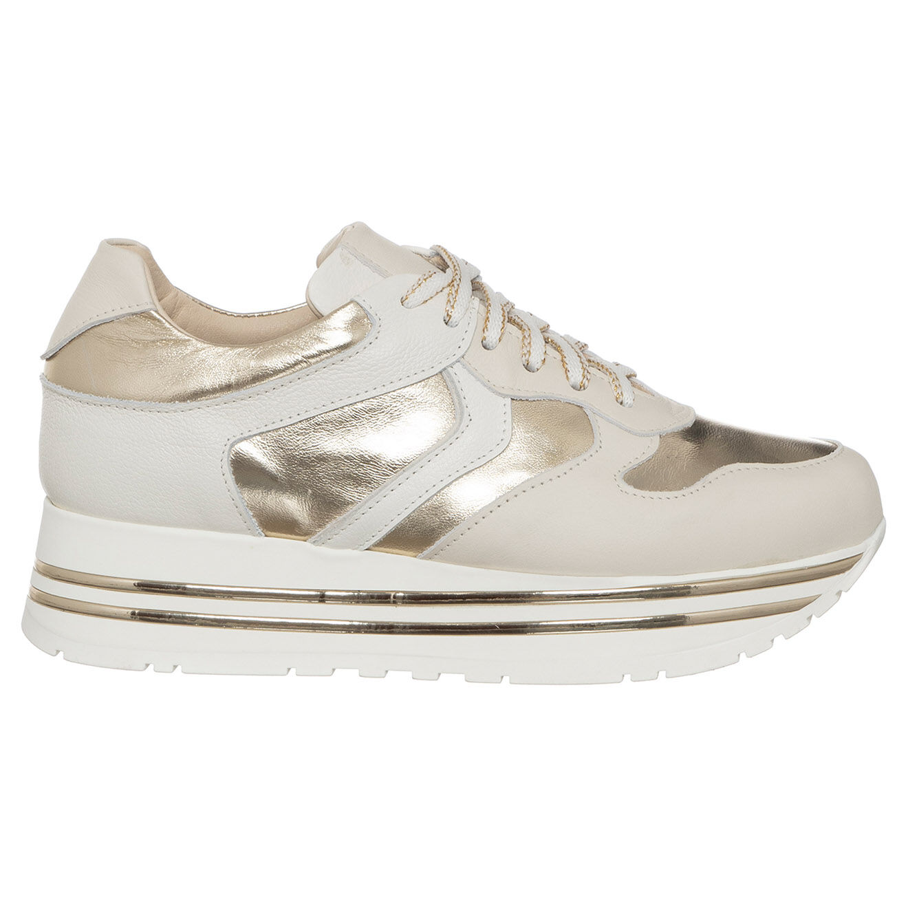 Loretta Pettinari Sneakers en Cuir Iris beige/doré