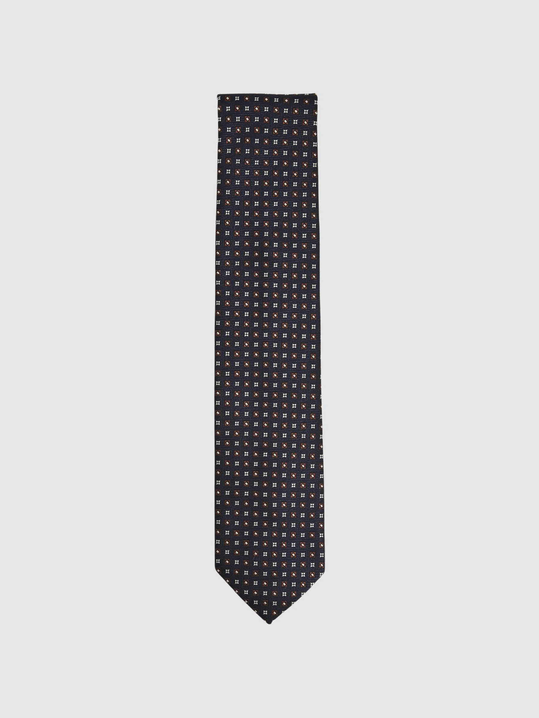 Marineblauw/tabakbruin - Reiss Pelosa Foulard Silk Blend Floral Print Tie