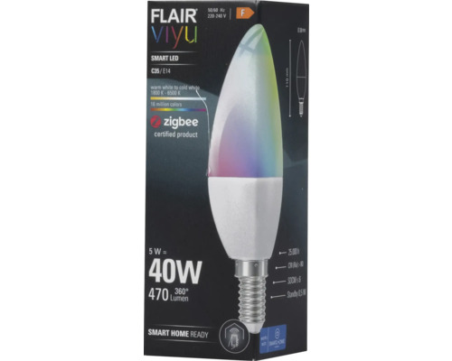 FLAIR Viyu LED-lamp E14/4,8W (40W) 470 lm 1800-6500 K + RGBW-kleurverandering - Compatibel met SMART HOME van hornbach
