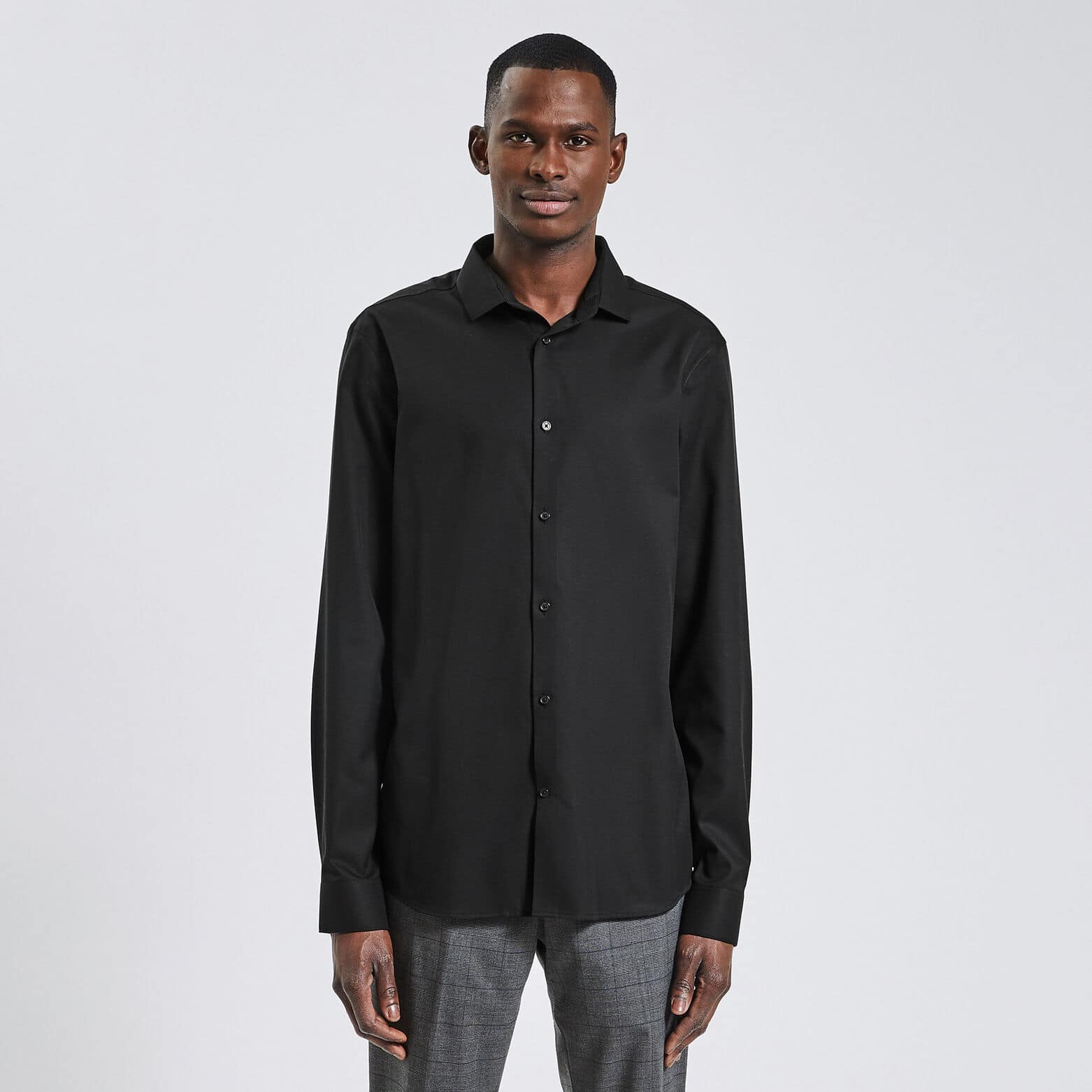 Chemise slim sans repassage unie coton Noir
