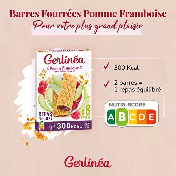 Gerlinéa Repas Minceur Barres Fourrées Pomme et Framboise 8 x 45g