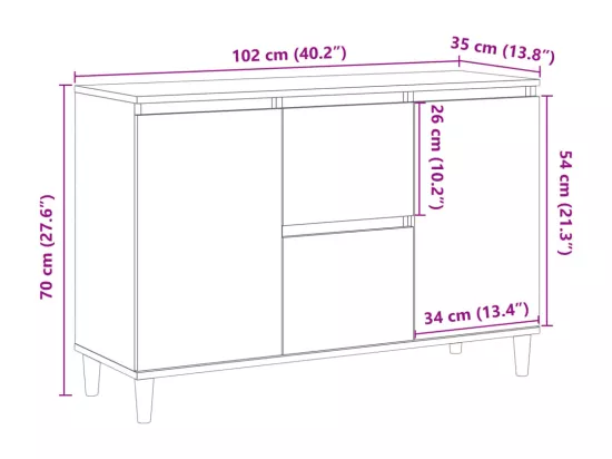 Buffet vieux bois 102x35x70 cm bois d'ingénierie