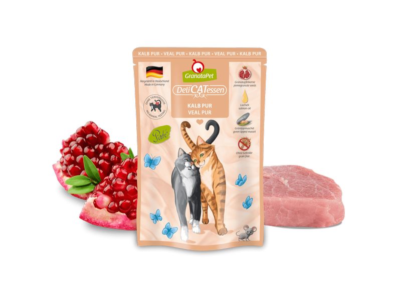 GranataPet Nassfutter DeliCATessen Kalb PUR 85 g Alleinfuttermittel für ausgewachsene Katzen