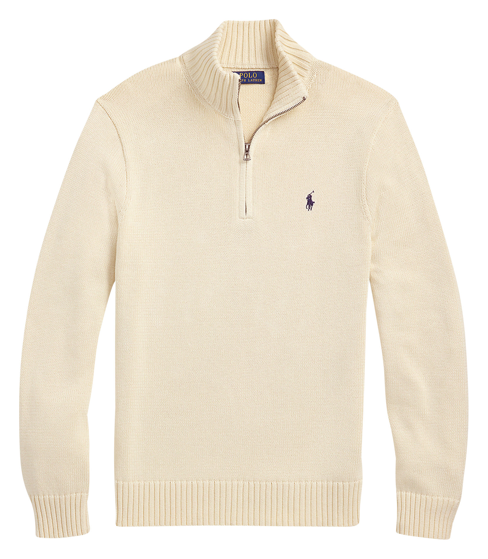 Pull col zippé en coton | Beige