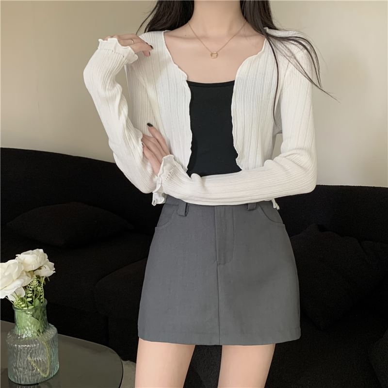 Shinsei - Open Front Plain Crop Cardigan