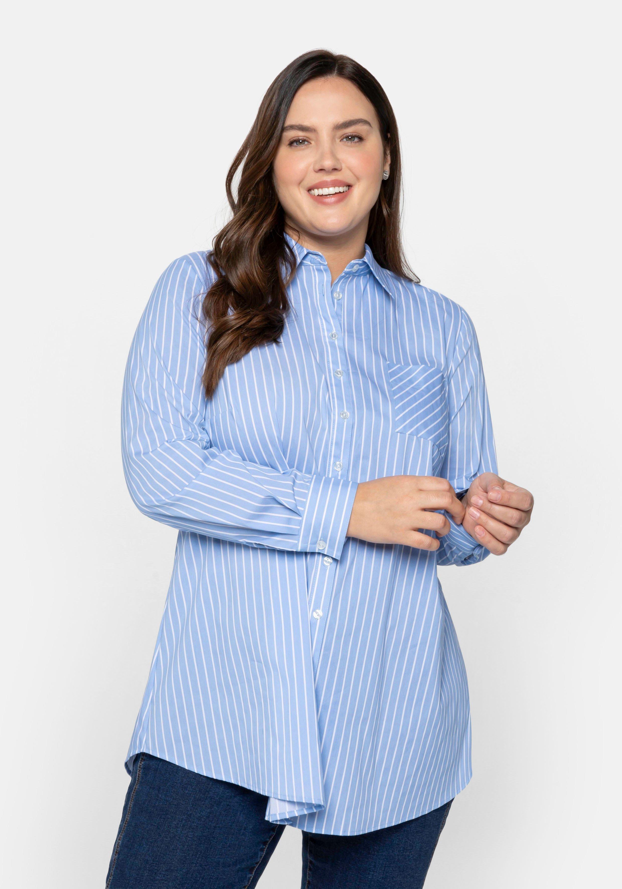 Longbluse mit Streifen und gerundetem Saum