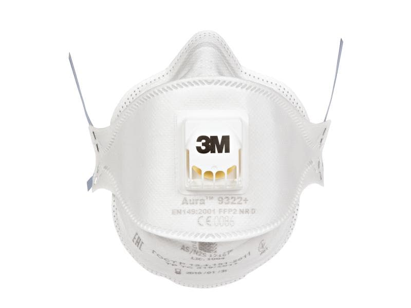 3M Atemschutzmaske Aura 9322  FFP2, 10 Stück Feinstaubmaske für Hand- und Maschinenschleifen, FFP2 - Faltmaske mit Ventil