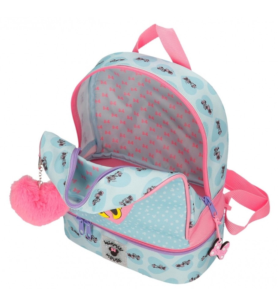 Mochila Disney My Happy Place com Lancheira, Azul e Rosa - 23x28x13cm -