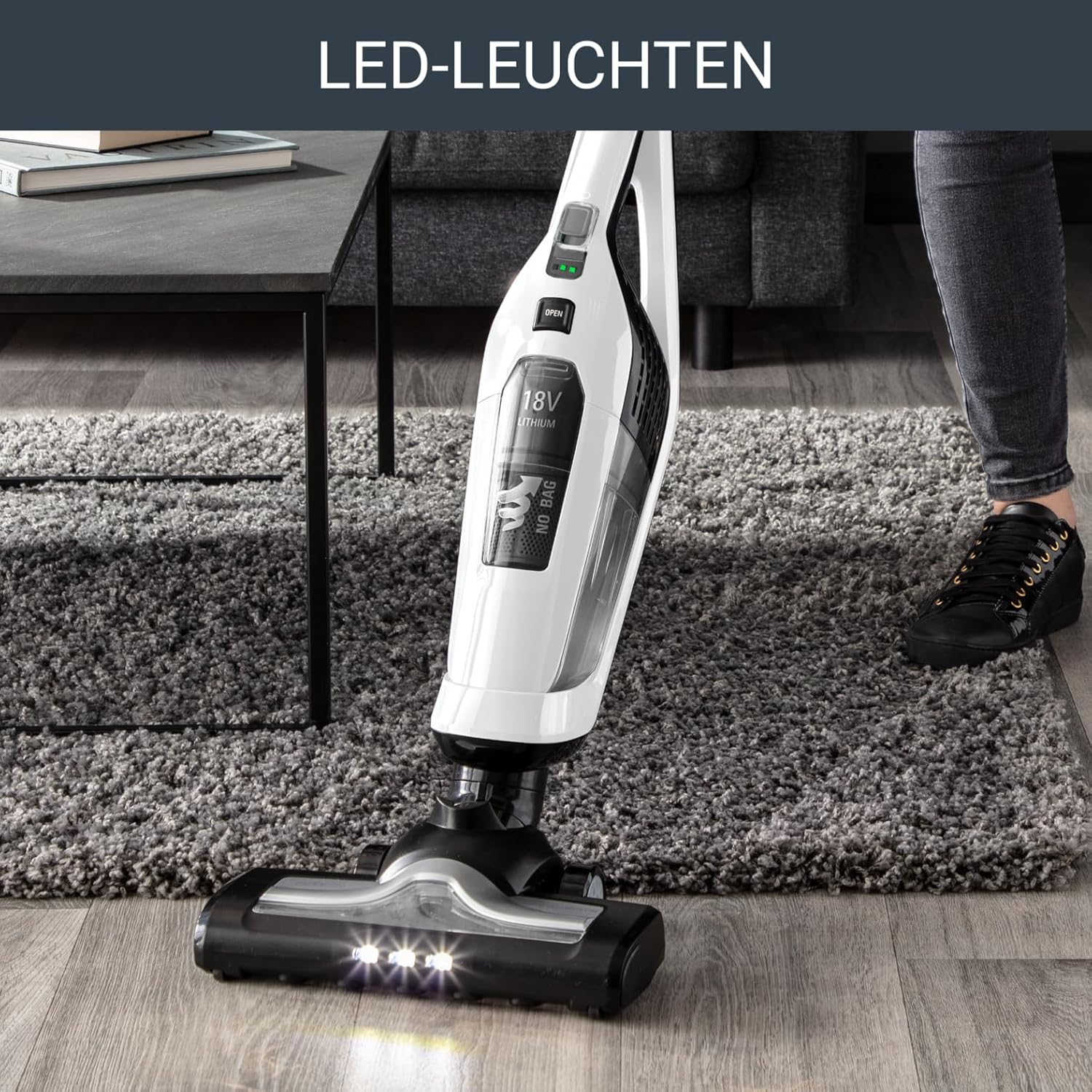 Rowenta RH6737 Dual Force 2-in-1 kabelloser Akku-Stabstaubsauger, integrierter Handstaubsauger, klappbarer Griff, sehr leicht – nur 2,5 kg, LED-Beleuchtung, Weiß