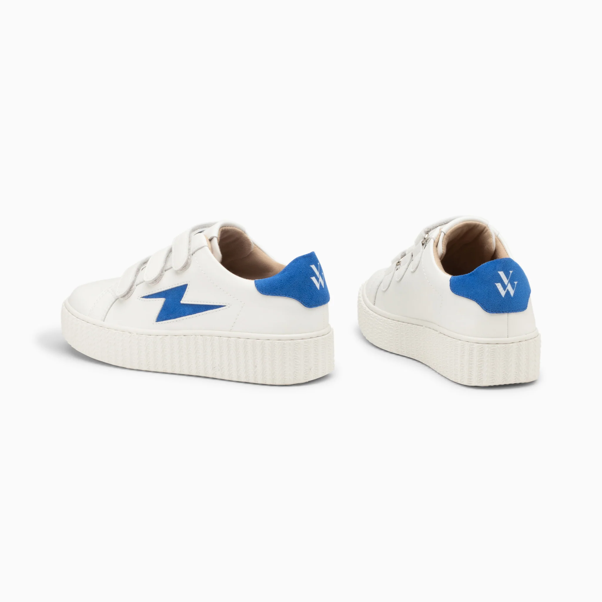 Sneakers-Baskets éclair Vicky blanc et bleu à scratchs
