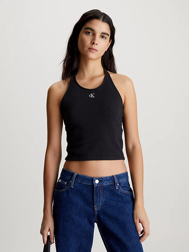 Top de malha texturizada com decote halter