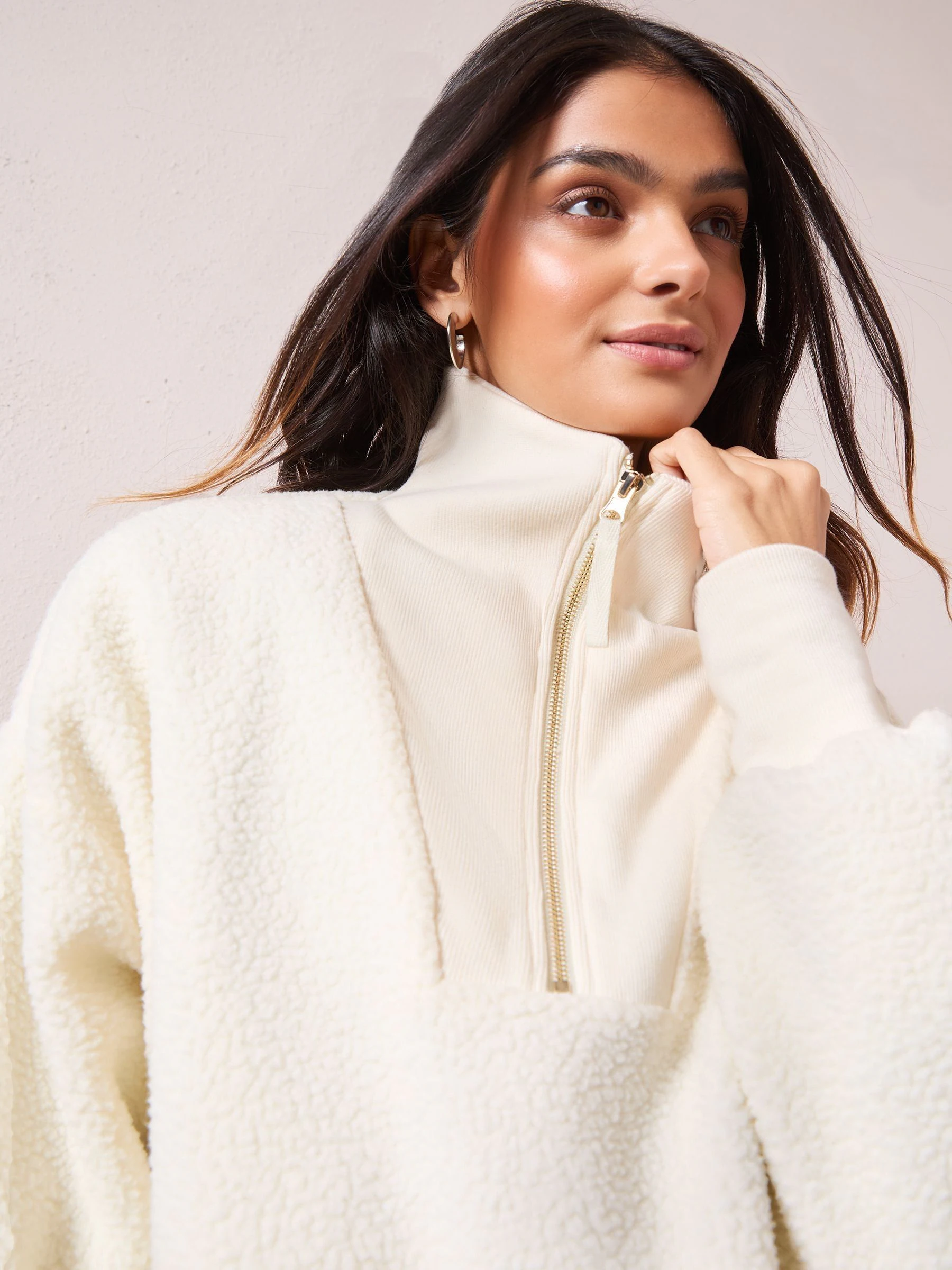 Crème - Friends Like These Half Zip Borg Sweatshirt