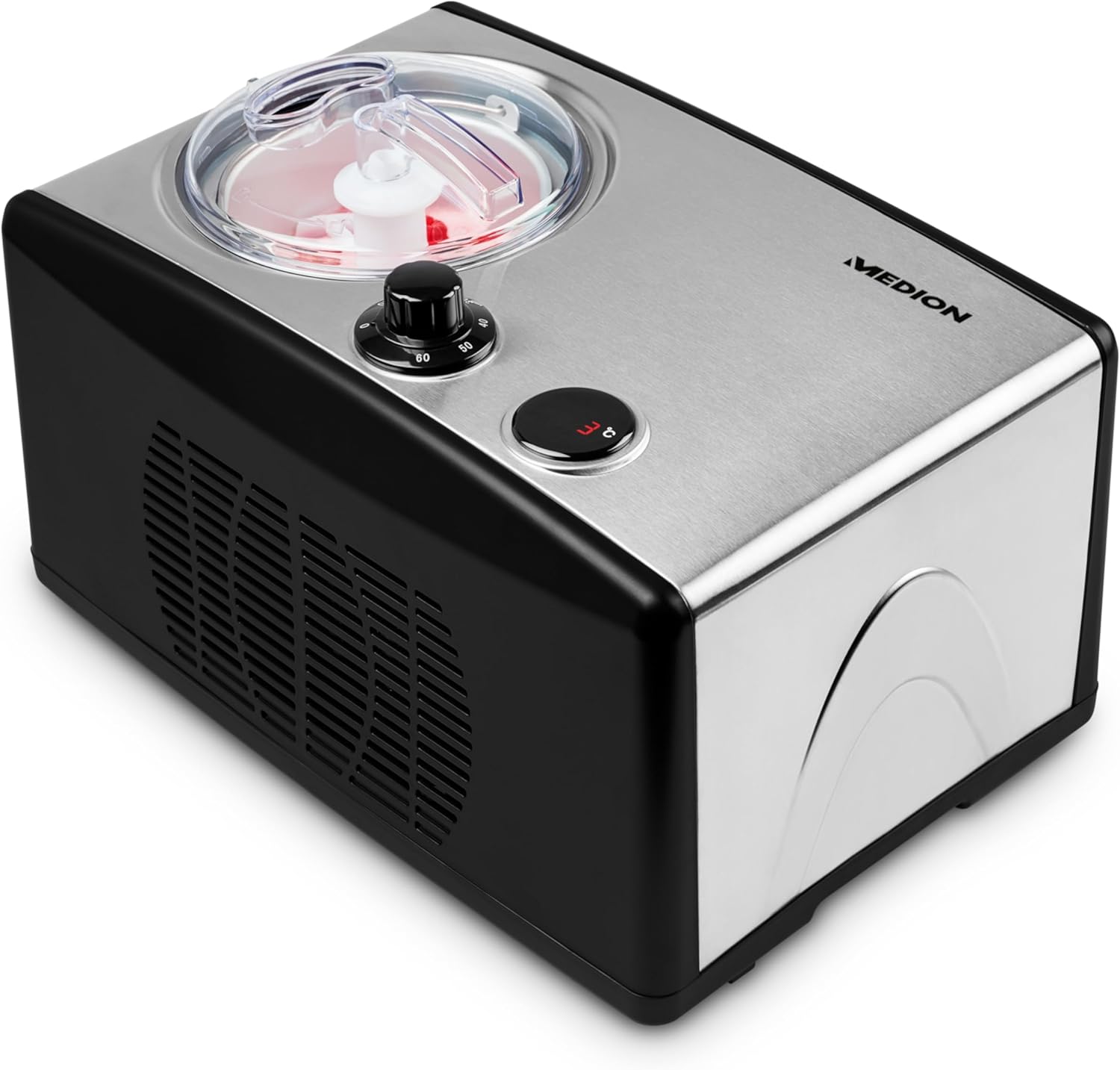 MEDION Eismaschine mit Kompressor (selbstkühlend, geeignet für die Zubereitung von Eiscreme, Frozen Yoghurt & Sorbet, 1,5 Liter, 150 Watt, MD 18387)