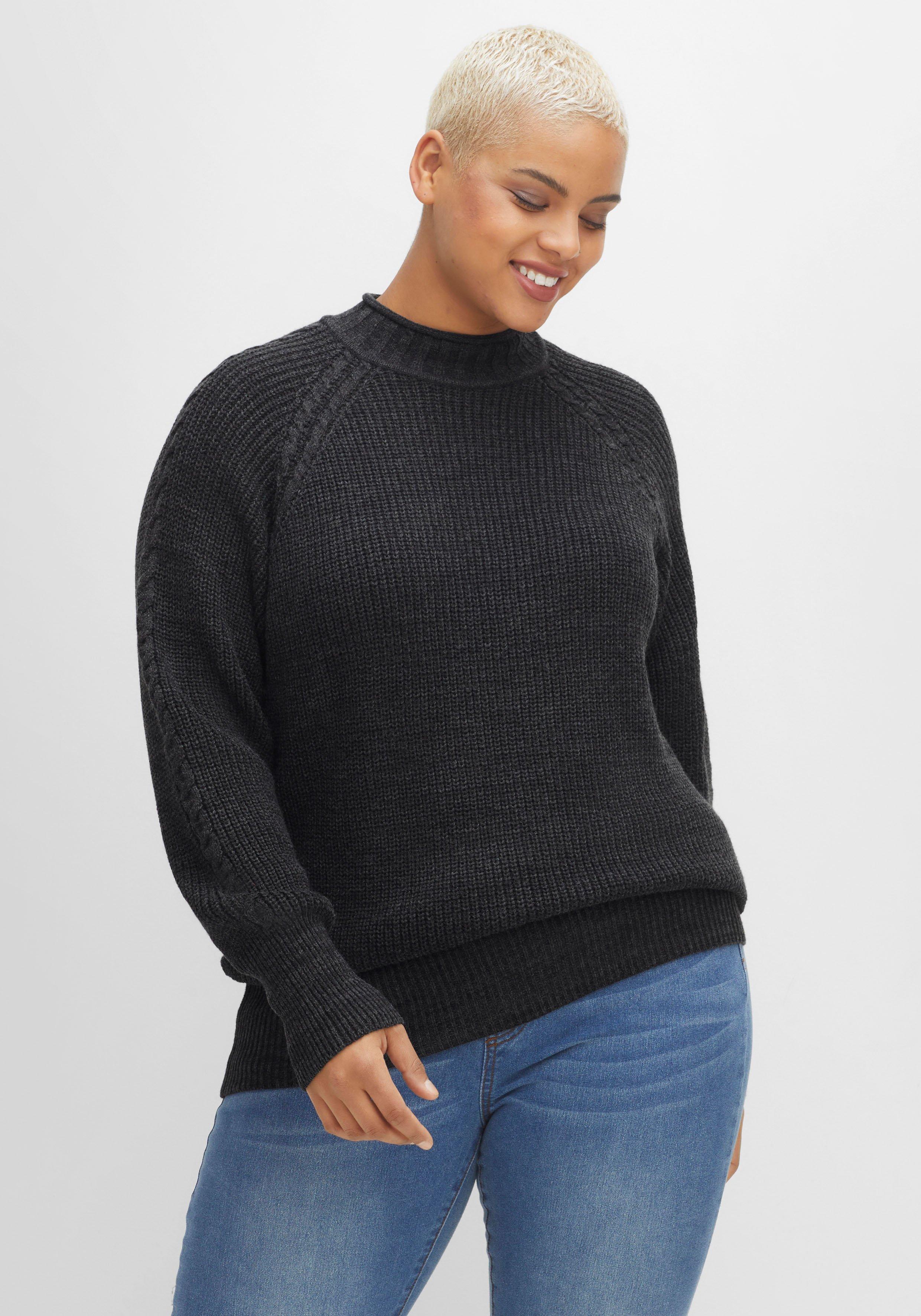 Strickpullover mit Zopfmuster am Raglanärmel
