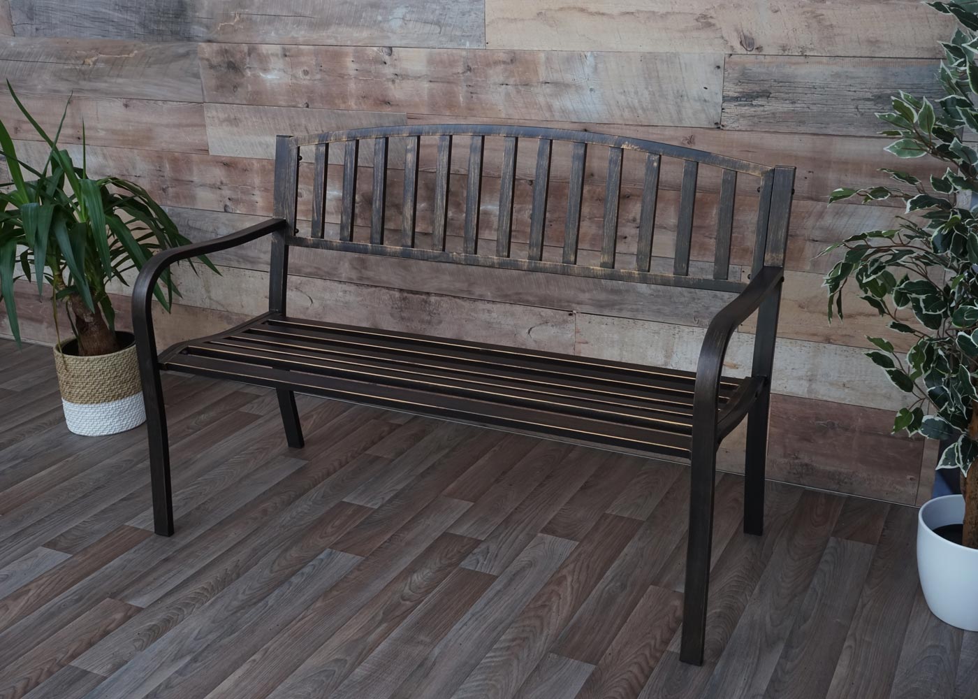 Gartenbank MCW-F43, Bank Parkbank Sitzbank, 2-Sitzer pulverbeschichteter Stahl ~ Vintage bronze
