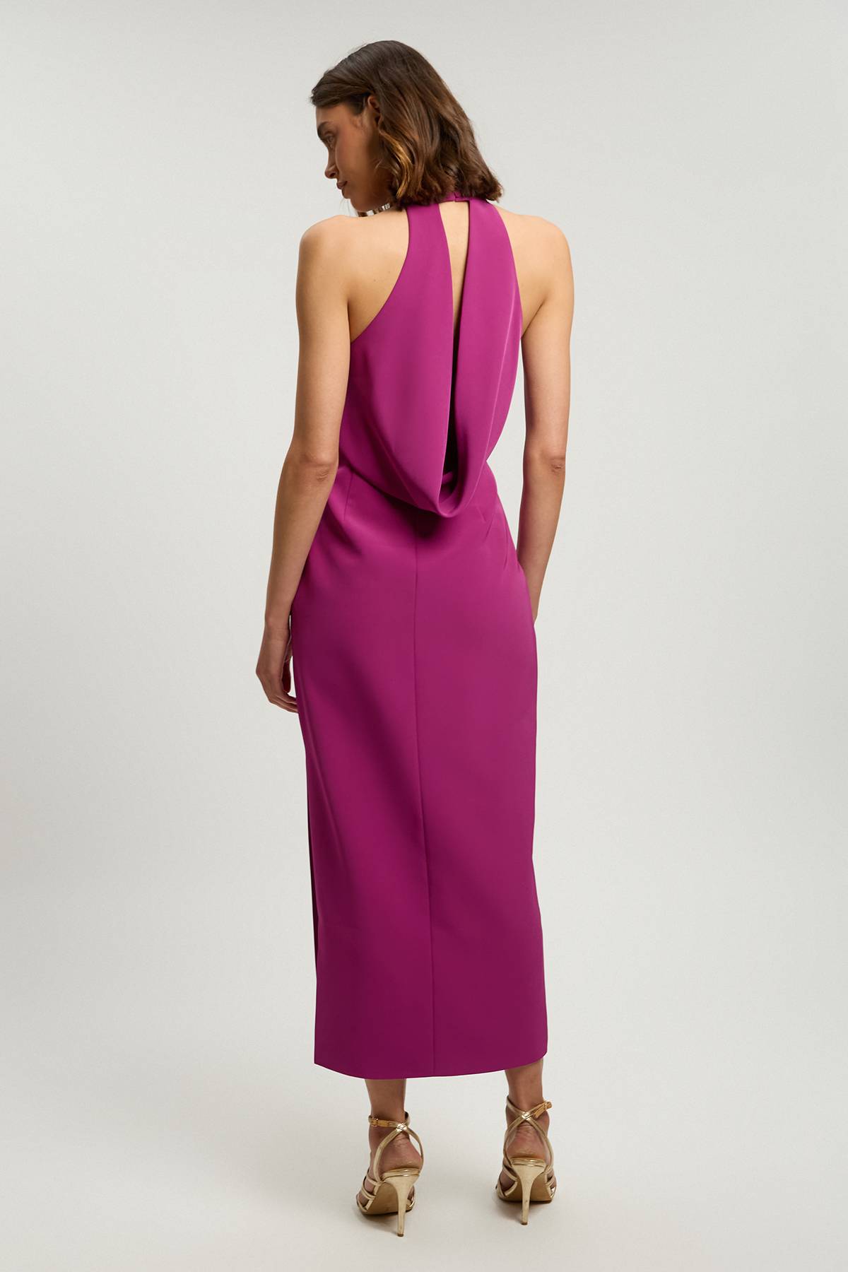 KarenMillen Robe Longue Ajustée à Col Licou et Dos Ouvert